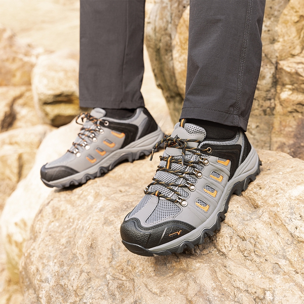 Men's Waterproof Low-Cut Hiking Shoes - BLACK/DARK GREY/ORANGE-PU - 4